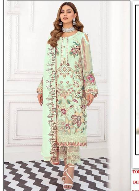 Green Colour Ramsha Hit Colours Dinsaa Fancy Wear Designer Heavy Georgette Suit Collection 1001 C